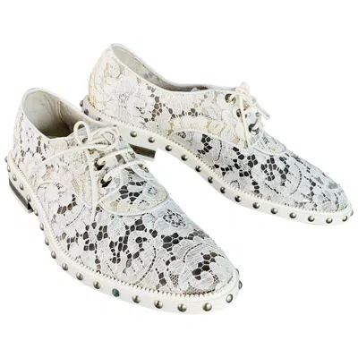 Pre-owned Givenchy Size 10 White Leather Lace Studded Derby Shoes