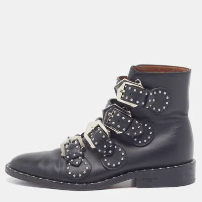 Pre-owned Givenchy Size 35 Black Leather Studded Buckle Detail Ankle Length Boots