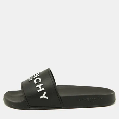 Pre-owned Givenchy Size 36 Black Rubber Logo Flat Pool Slides Size 35