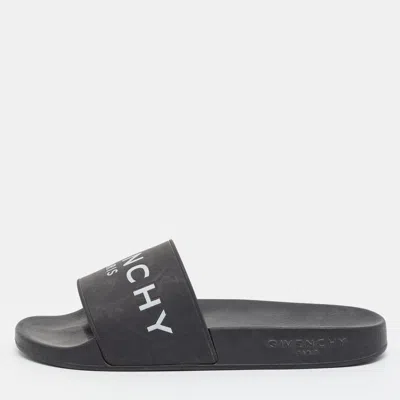 Pre-owned Givenchy Size 36 Black Rubber Logo Pool Slide