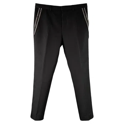 Pre-owned Givenchy Size 36 Black White Twill Polyester Wool Flat Front Dress Pants