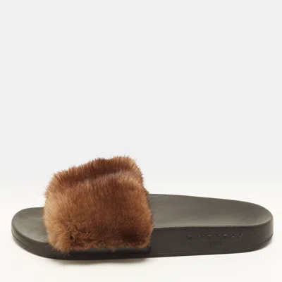 Pre-owned Givenchy Size 36 Dark Brown Mink Fur Pool Slide