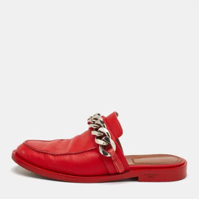 Pre-owned Givenchy Size 36 Red Leather Chain Detail Flat Loafer Mules