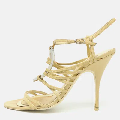Pre-owned Givenchy Size 37 Yellow Leather Strappy Ankle Strap Sandals