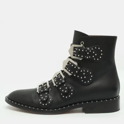 Pre-owned Givenchy Size 38 Black Leather Studded Biker Boots