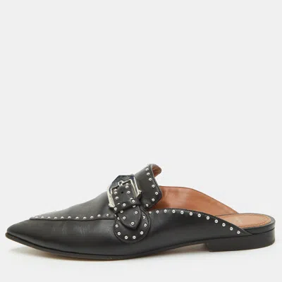 Pre-owned Givenchy Size 38 Black Leather Studded Pointed Toe Mules