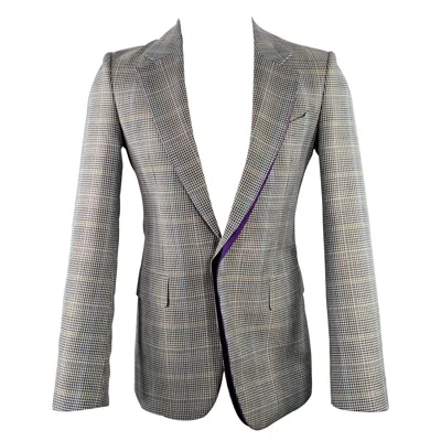 Pre-owned Givenchy Size 38 Grey Black Purple Plaid Contrast Trim Wool Blend Sport Coat