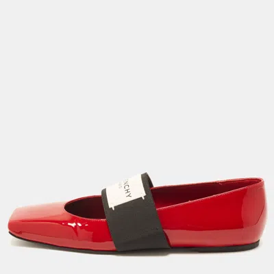 Pre-owned Givenchy Size 38 Red Patent Leather Sliced Square Ballet Flats