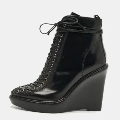Pre-owned Givenchy Size 38.5 Black Leather Ankle Wedge Length Boots