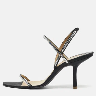 Pre-owned Givenchy Size 38.5 Black Satin Crystal Embellished Slingback Sandals