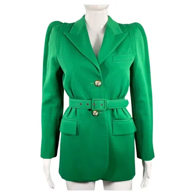 Pre-owned Givenchy Size 4 Green Polyester Wool Single Breasted Belted Jacket