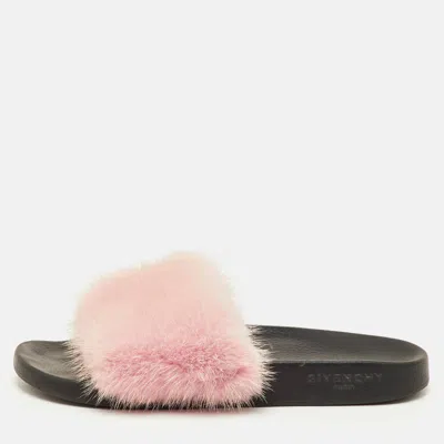 Pre-owned Givenchy Size 40 Light Pink Mink Fur Flat Slide Sandals