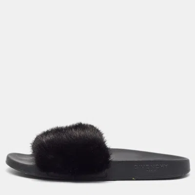 Pre-owned Givenchy Size 41 Black Mink Fur Pool Slides