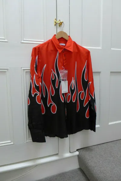 Pre-owned Givenchy Size 42 Fw18 Flame Print Shirt In Multi
