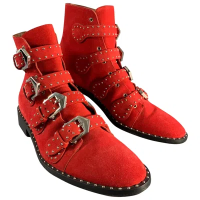 Pre-owned Givenchy Size 9 Red Studded Leather Belted Boots