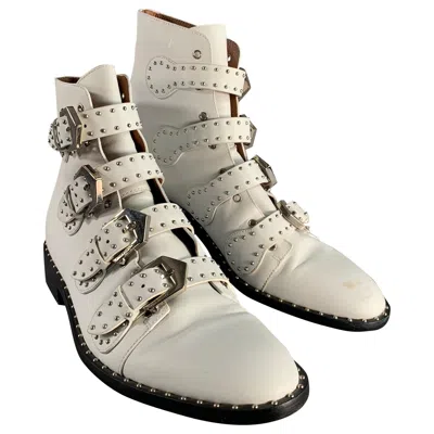Pre-owned Givenchy Size 9 White Studded Leather Belted Boots