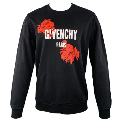 Pre-owned Givenchy Size M Black Red Logo Cotton Cuban Fit Crew Neck Sweatshirt