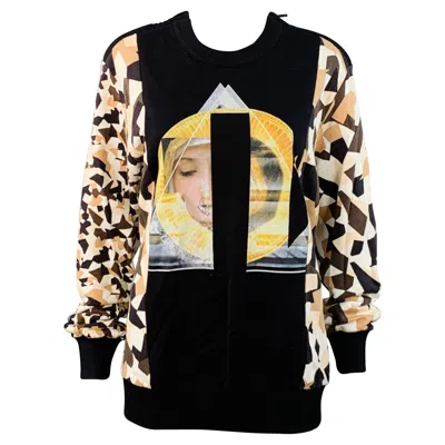 Pre-owned Givenchy Size S Black Brown Cream Cotton Geometric Crew Neck Pullover In White