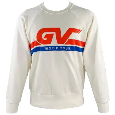 Pre-owned Givenchy Size S Cream Red Cotton -gv World Tour- Graphic Sweatshirt In White