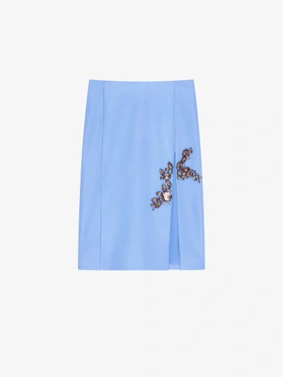 Givenchy Skirt In Leather With Embroidered Stones In Cornflower