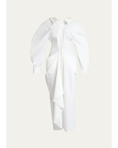 Givenchy Slashed Draped Cotton Poplin Maxi Shirtdress In White
