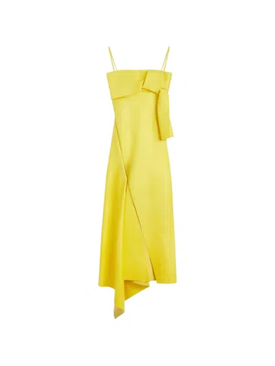 Givenchy Slashed Dress In Leather With Bow In Yellow