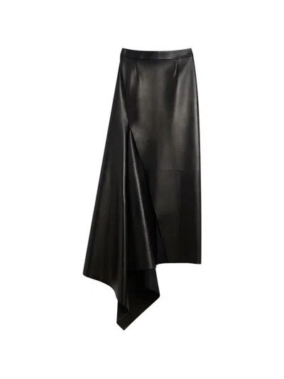 Givenchy Slashed Long Skirt In Leather In Black