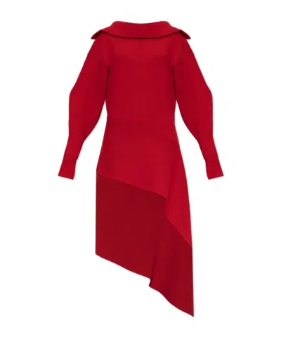 Givenchy Slashed Midi Dress In Wool And Cashmere In Red