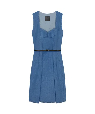 Givenchy Sleeveless Belted Denim Dress In Blue