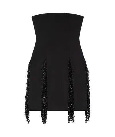 Givenchy Strapless Dress In Crepe Satin With Crystal Fringes In Black