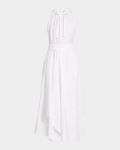 Givenchy Sleeveless Gathered Asymmetric Cotton Midi Dress In White