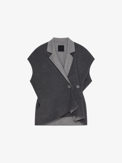 Givenchy Sleeveless Jacket In Double Face Wool And Cashmere In Dark Grey/grey