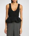 Givenchy Slim Fit Peplum Top In Waffle Wool In Black