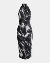 Givenchy Halterneck Dress In Animal Jacquard Viscose In Gray