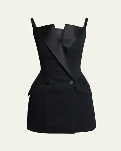Givenchy Sleeveless Raw-edge Tuxedo Mini Dress In Black