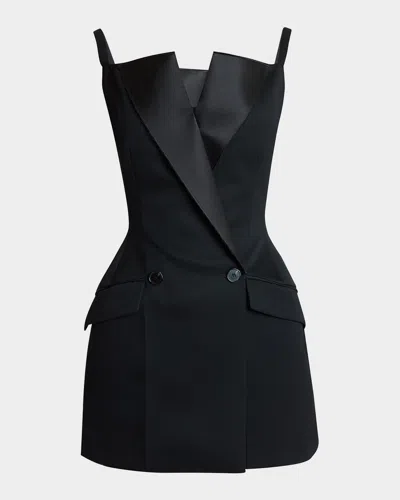Givenchy Sleeveless Raw-edge Tuxedo Mini Dress In Black