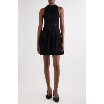 Givenchy High-neck Sleeveless Sheer Pleated Knit Mini Dress In Black