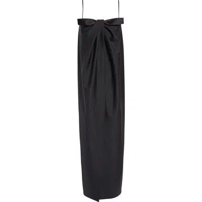 Givenchy Sliced Long Dress In Wool And Mohair With Bow In Black