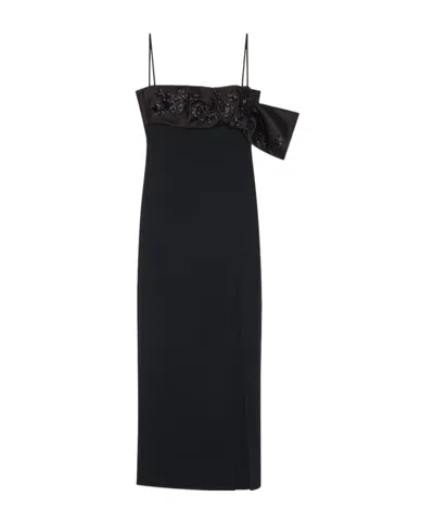 Givenchy Sliced Long Dress In Crepe Cady With Embroidered Bow In Blue