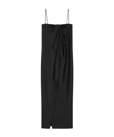 Givenchy Sliced Long Dress In Wool And Mohair With Bow In Black