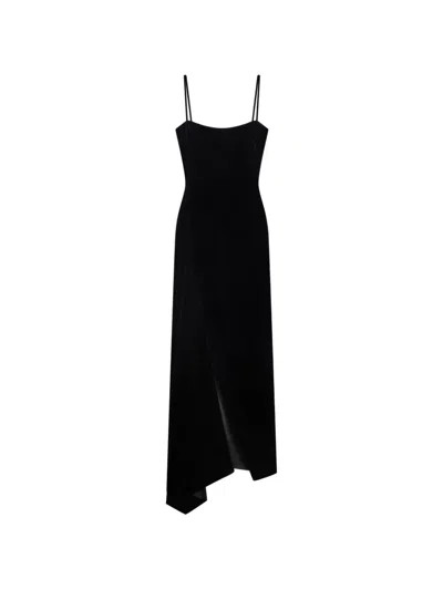 Givenchy Sliced Long Velvet Slit Dress In Black