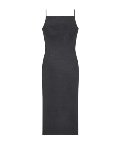 Givenchy Sliced Kickback Grain De Poudre Wool Midi Dress In Gray