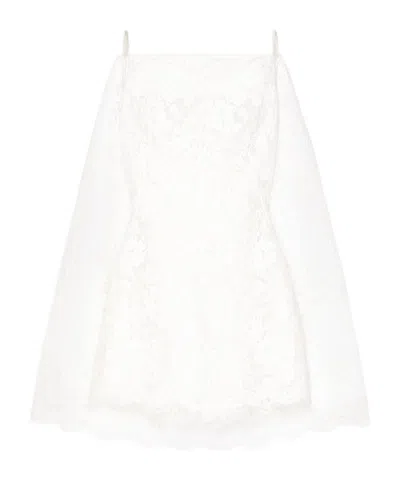 Givenchy Sliced Mini Dress In Lace With Cape In Off White