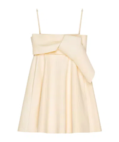 Givenchy Sliced Mini Dress In Nappa Leather With Bow In Vanilla Cream