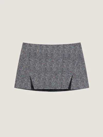 Givenchy Sliced Mini Skirt In Cotton Herringbone In Gray