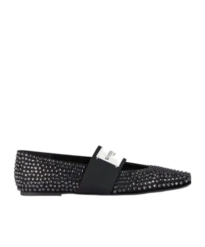 Givenchy Sliced Square Ballerinas In Suede With Strass In Black