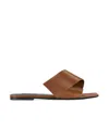 Givenchy Sliced Square Flat Sandals In Leather In Tan