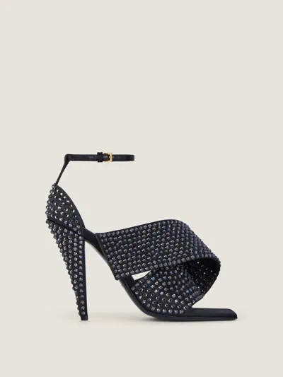 Givenchy Sliced Square Heeled Sandals In Satin With Strass In Blue