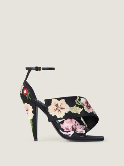 Givenchy Sliced Square Heeled Sandals With Floral Embroideries In Black