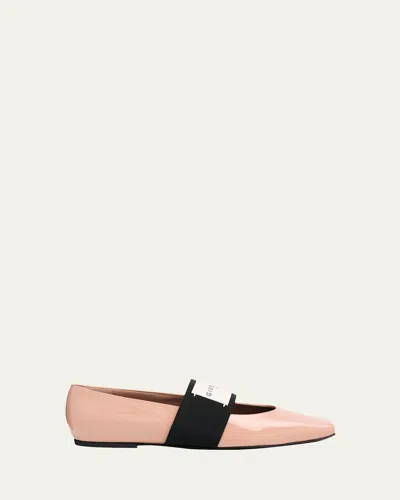 GIVENCHY SLICED SQUARE LABEL PATENT LEATHER BALLERINA FLATS